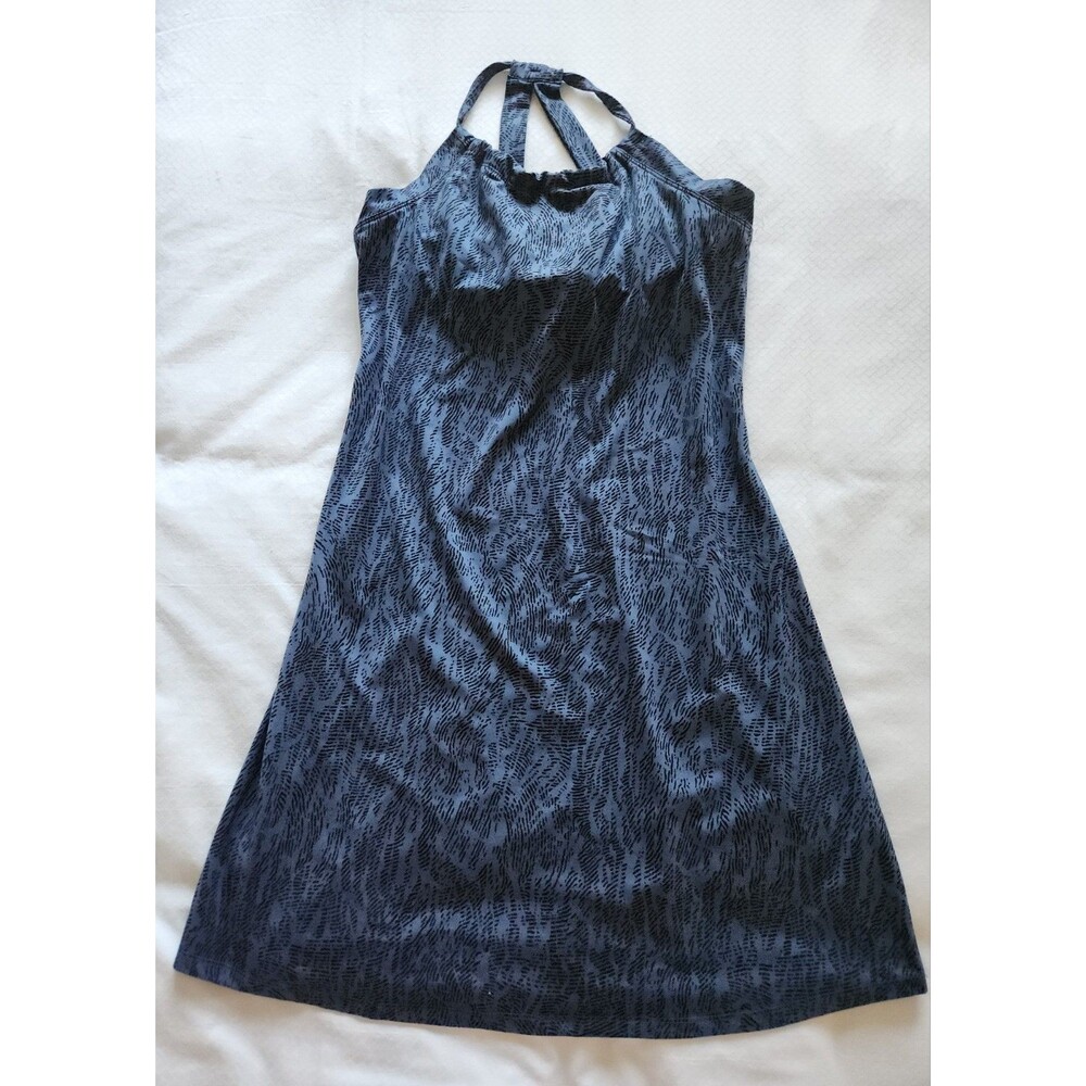 Eddie Bauer Harmony Halter Dress Womens Small Blue Print Knit Hiking Active